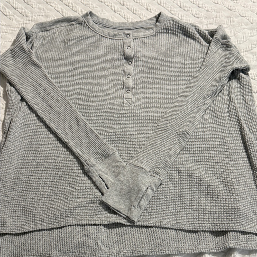 Offline Gray Long Sleeve Waffle Knit Top XS